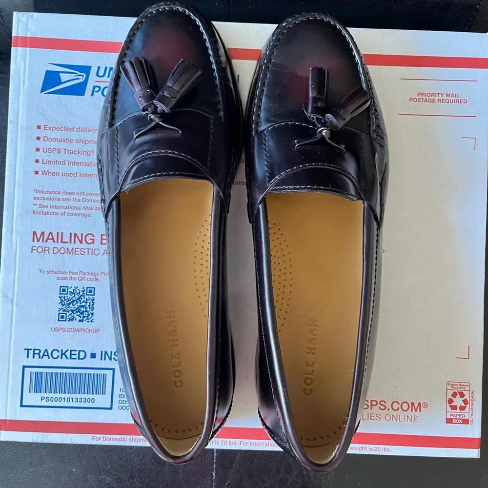 Cole Haan Cordovan Burgundy Leather Pinch Tassel Loafers Men’s‎ Sz 10D
